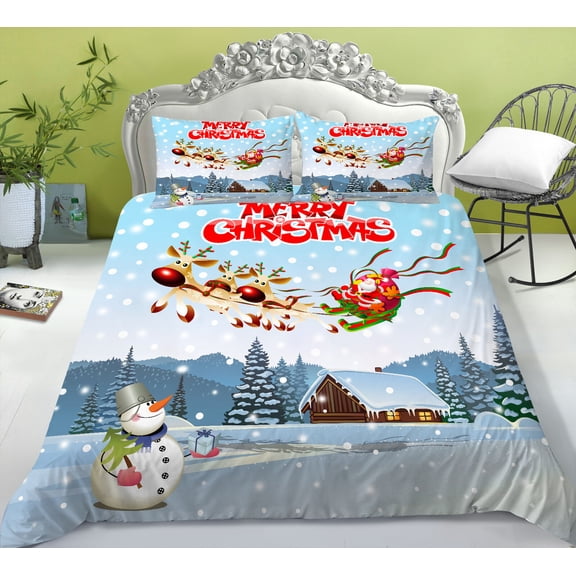 Fashion Bed Cover Set Snowman Luxury Bedding Suit Quilt Cover Set Pillowcase Newly Hot Christmas,Queen (90"x90")
