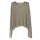 thumbnail image 1 of Gibobby Blusas De Moda Suéter de cuello en V de manga larga versátil de temperamento suelto de color sólido retro para mujer Top（Blanco， L), 1 of 3