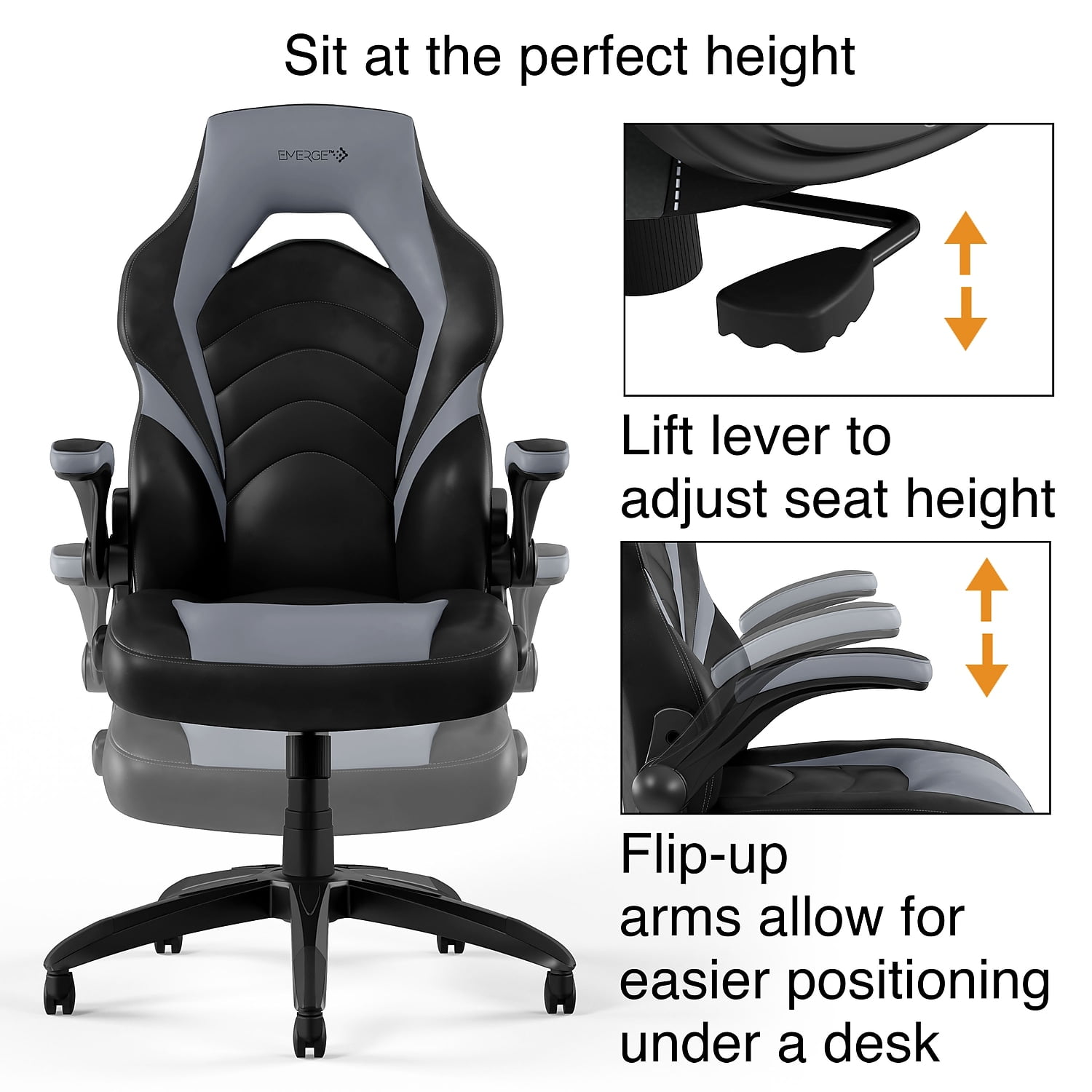 Staples Emerge Vortex Bonded Leather Gaming Chair Black and Gray 2