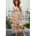 thumbnail image 2 of Women'S Boho Maxi Dress V Neck Puff Long Sleeve Ruffle A-Line Split Swing Chiffon Dresses Yellow Flowers L, 2 of 7