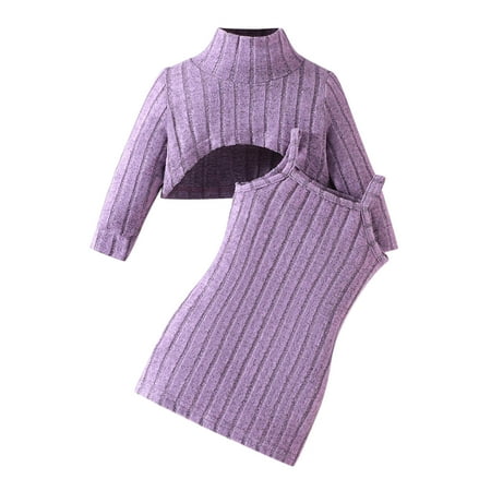 

ZRBYWB Toddler Girl Outfits Winter Long Sleeve Solid Color Coat Dress 2 Piece Outfits Clothes Set Fashion