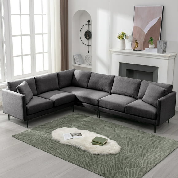 ZAFLY L Shaped Sectional Sofa, 6 Seater Corner Modular Sofa, Living Room Furniture Sets - Gray