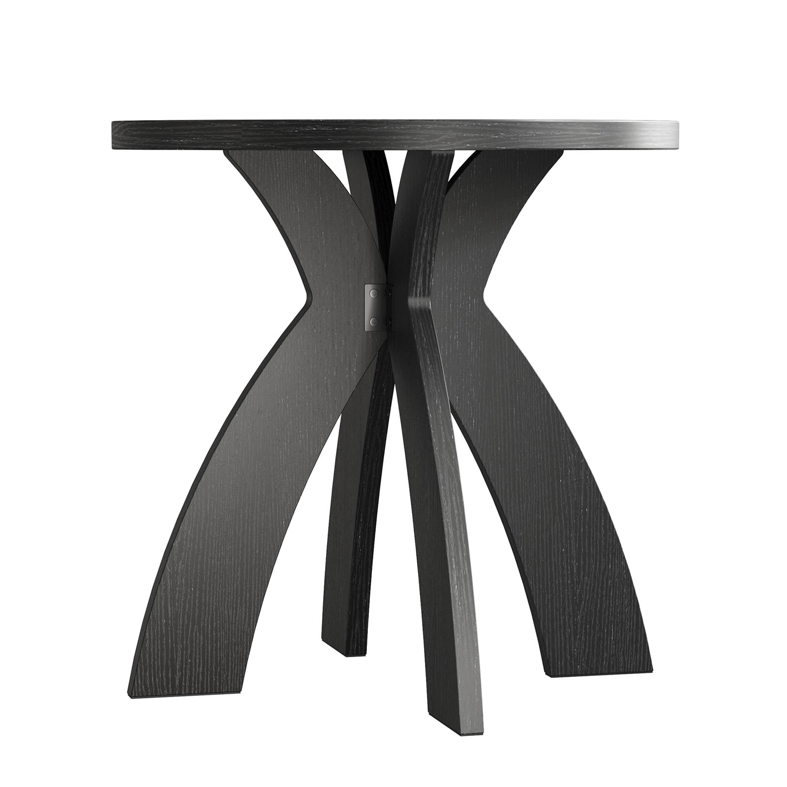 Astoutdoor Round Side Table, 23.6 in Circular End Table with Curved Cross Legs, Black Melamine Laminated MDF Accent Table for Living Room, Bedroom, Balcony