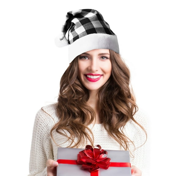 Generic Christmas Plaid Hats Snowflake Santa Hat Bulk Funny Christmas Hats for Adults Christmas Party Favors Hats Christmas Hat Black Red Polyester Cotton Hat