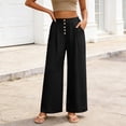 thumbnail image 5 of RQYYD Women's Elastic Waist Linen Pants Casual Loose Wide Leg Button Front Lightweight Summer Daily Wear Bottoms, 5 of 6