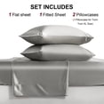 thumbnail image 6 of Flxxie 4 Pieces Full Silky Satin Sheet Set for Hair and Skin, Includes Flat Sheet, Deep Pocket Fitted Sheet and Pillowcases, Grey, 6 of 6