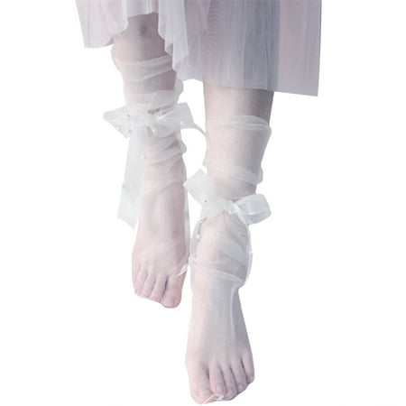 

Binpure Women Tulle Socks Sheer Bowknot Pearl See-through Loose Long Socks for Spring Summer