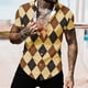 thumbnail image 2 of Camisas De Sport Para Hombre Camisa casual de verano con estampado de rombos para hombre Camisa de manga corta con cuello vuelto (Brown, 3XL), 2 of 4