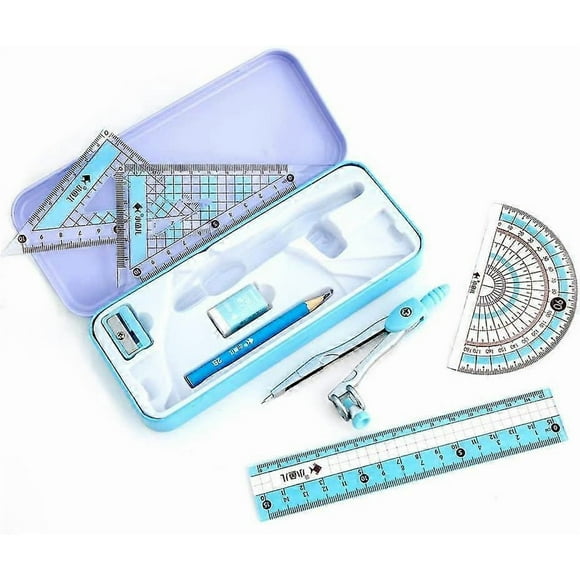 8 Pack Compass/math Set Compatible For Students With Shatterproof Storage Box, Geometry Set Compatible For School, Includes Ruler, Protractor, Compass