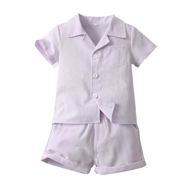 Boys Suit Lapel Casual Short Sleeve Shirt Elasticized Shorts Two-piece Set