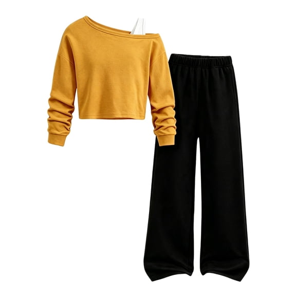 Grblisyd Tween Girls Clothes Off Shoulder Sweatshirt Top and Wide Leg Pants 2 Piece Outfit Set