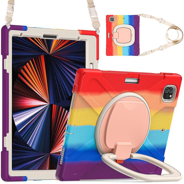 Funda con soporte de anillo ajustable para iPad de 9,7 pulgadas (2018) con correa para el hombro, gran soporte de anillo ajustable, protección contra golpes.