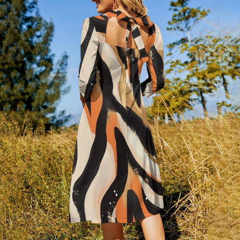 Orange Black Gold Glitter Stripes Women's Fall Dresses Casual Loose Flowy  Swing Shift Dress - Walmart.com