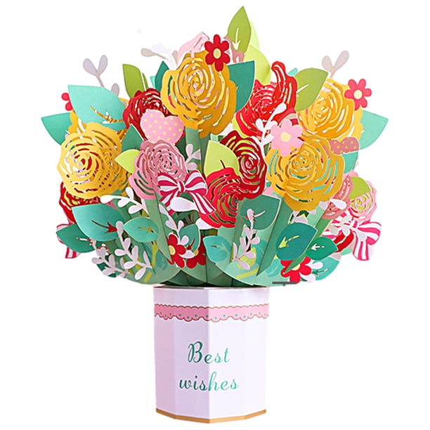 Tarjetas emergentes de ramo de flores, tarjeta de felicitación, flores de papel, tarjeta de regalo, tarjeta para maestro, con tarjeta de nota y sobre