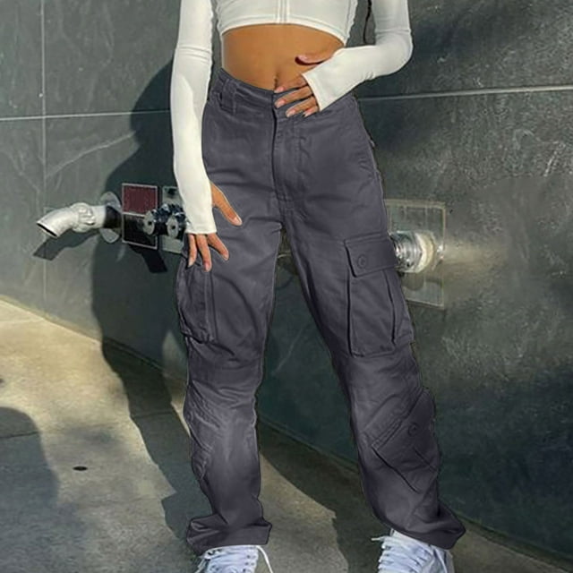 RKSTN Womns Pants Street Style Fashion Design Sense Multi Pocket Overalls Drawstring Elastic Low Waist Sports Pants Lightweight Soft Workout Pants