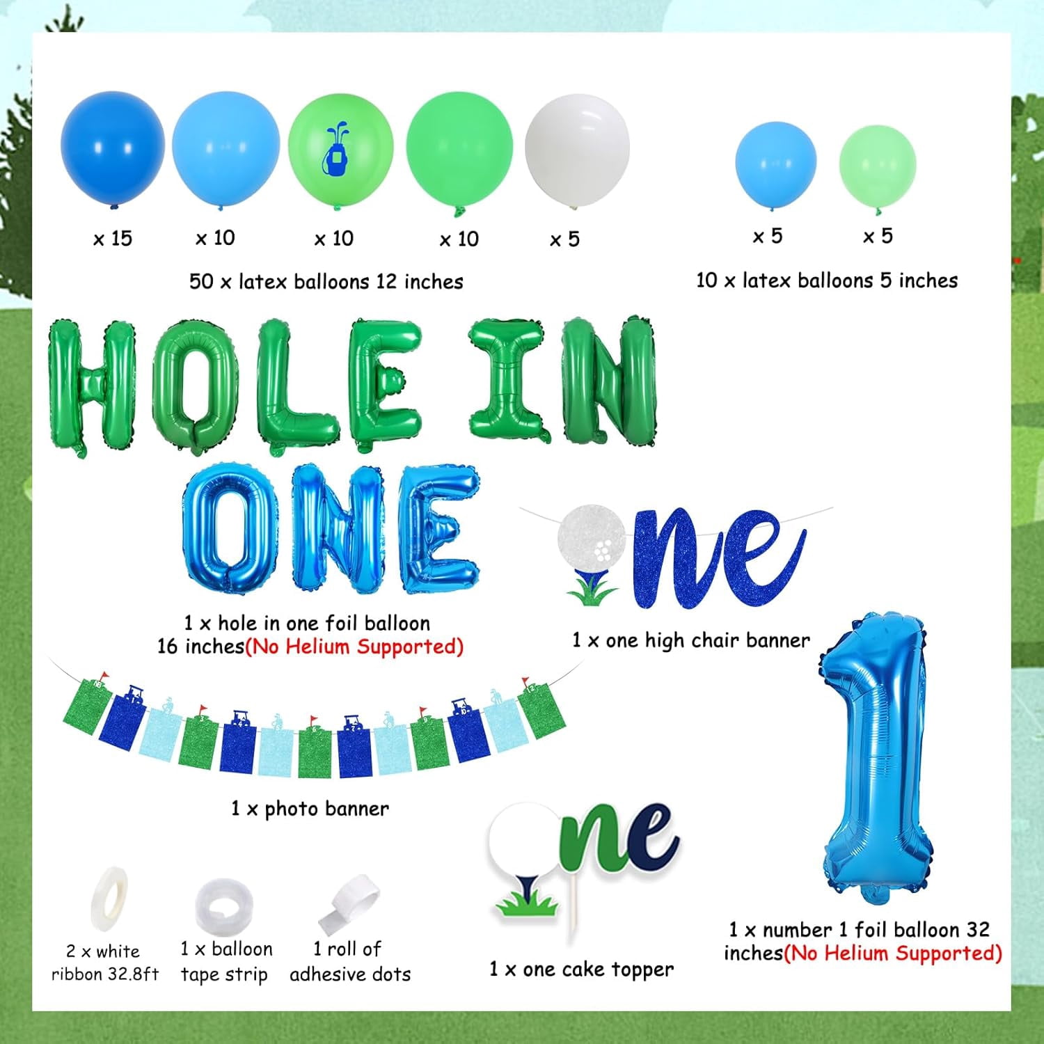 Golf 1st Birthday Decorations, Hole In One Balloon Garland Arch Kit, Golf Photo Banner, One High Chair Banner for Boys First Birthday, Sports Theme Party Supplies