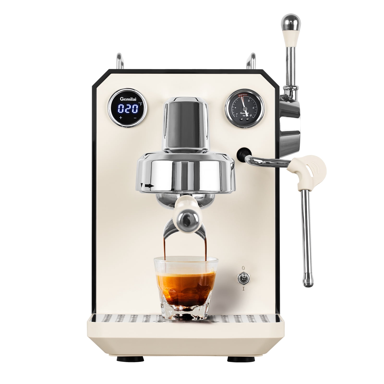Gemilai G3006 Owl 15-Bar Semi-Auto Espresso Machine, Dual Display, Milk Frother, 57oz Tank, Stainless Steel Coffee Maker