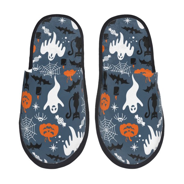 Fotbe Halloween Pantuflas Peludas para Mujer con Estampado, Zapatillas de Peluche, Zapatos de Invierno para Casa, Uso Interior y Exterior-Large