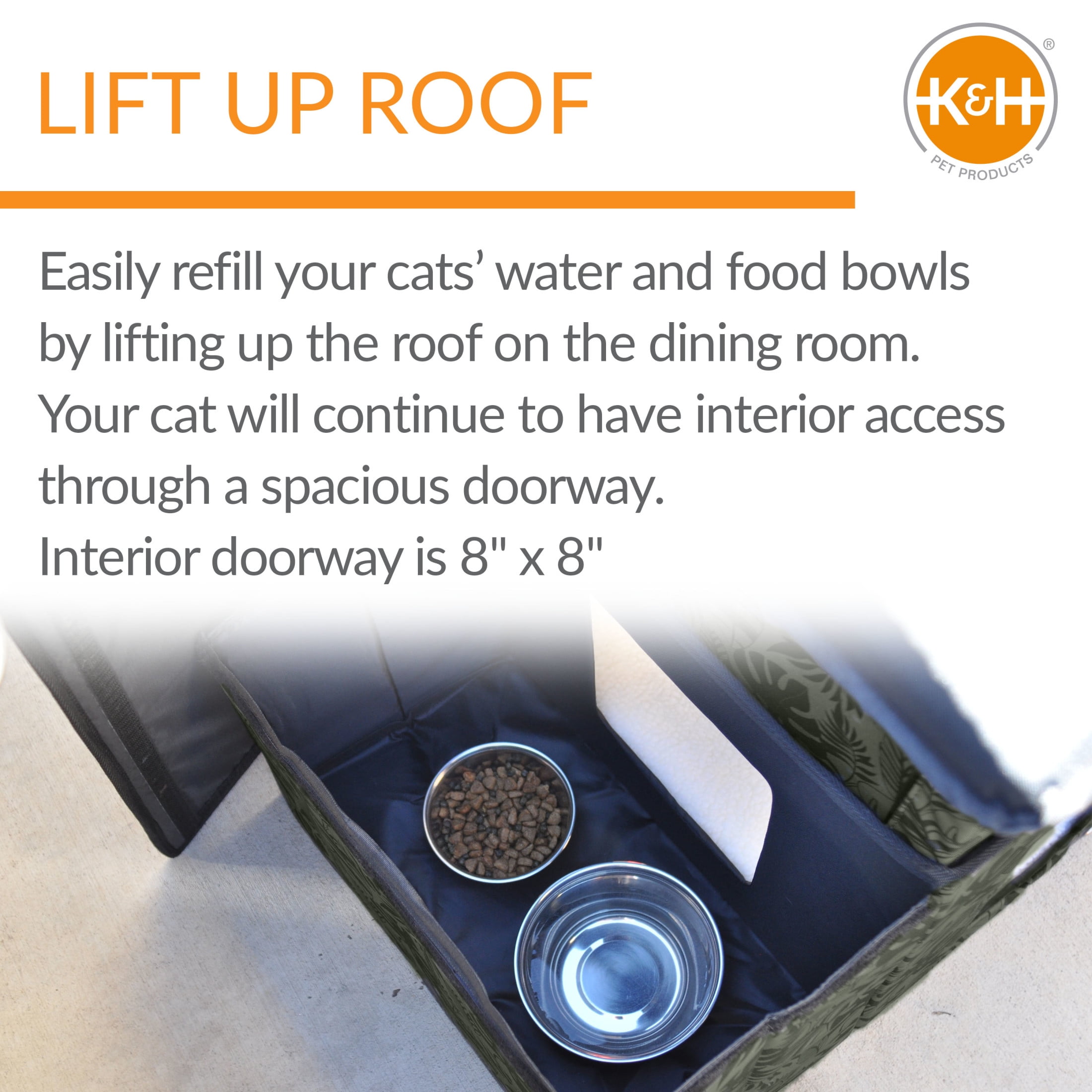 K&H Pet Products Two-Story Outdoor Kitty House with Dining Room Heated Green Leaf 27 X 22 X 27