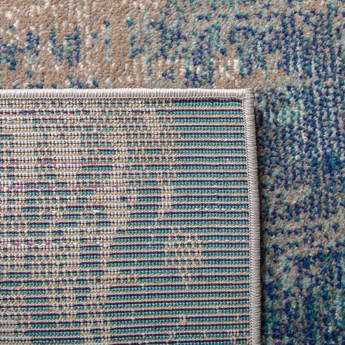 SAFAVIEH Madison Oscar Abstract Distressed Area Rug, Blue/Grey, 6'7" x 6'7" Round
