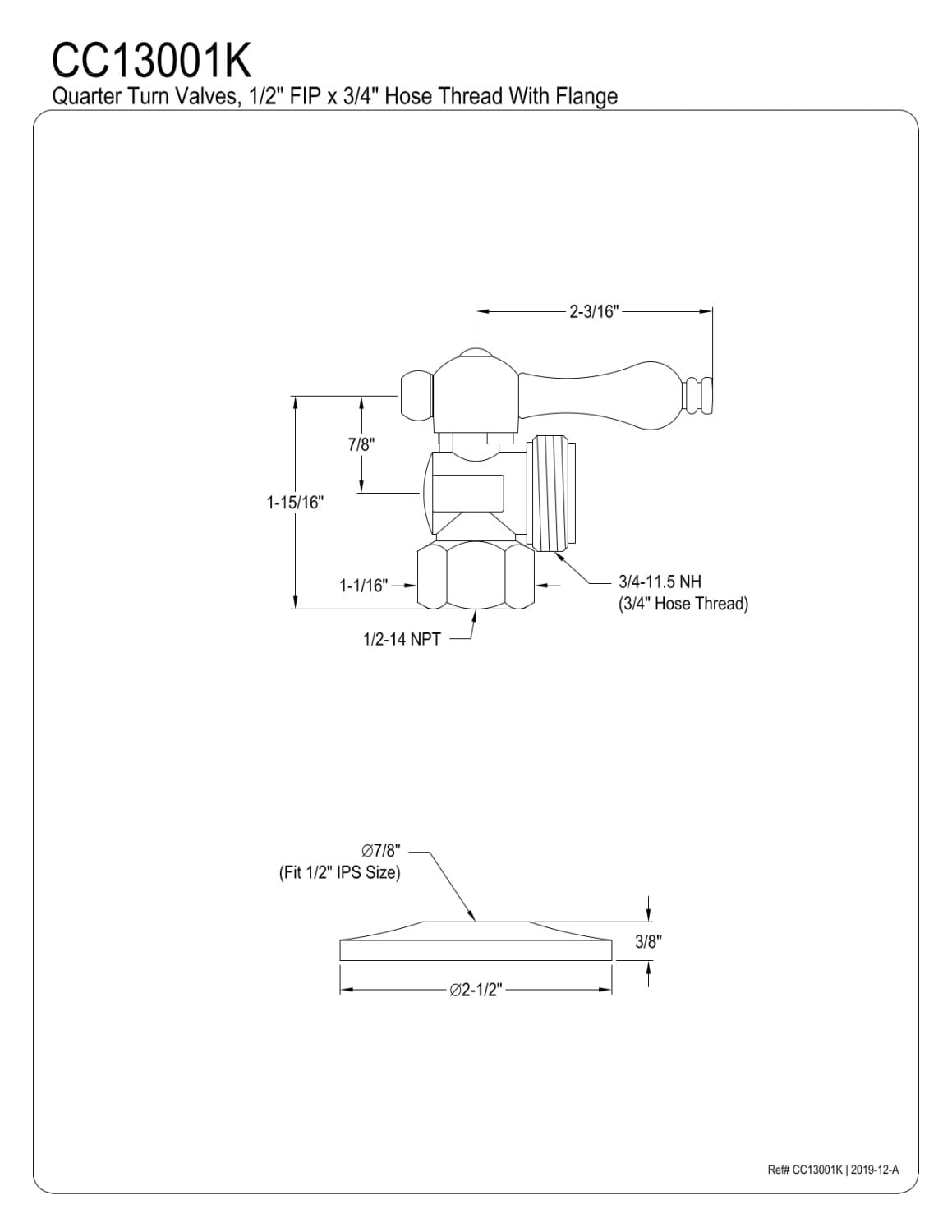 Kingston Brass CC13001K 1/2" FIP x 3/4" Hose Thread Angle Stop Valve with Flange, Polished Chrome