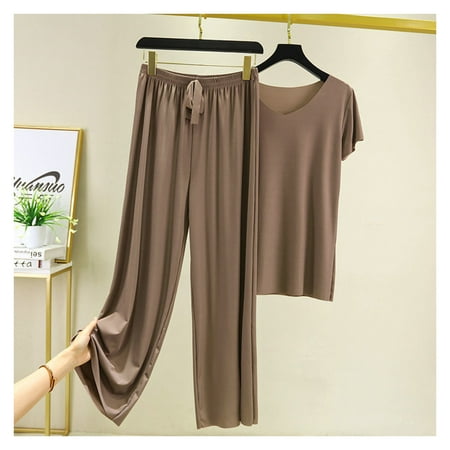 

Women s 2-Piece Summer Pajama Short Sleeve Tee & Loose Wide-Leg Pants Sleepwear