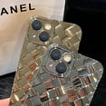 thumbnail image 3 of Compatible with iPhone 14 Case for Women 3D Luxury Woven Grid Pattern Desgin Plating Phone Case Camera Protection Shockproof Phone Case for iPhone 14 6.1" - Gold, 3 of 14