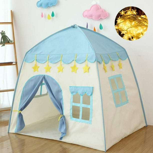 Tienda de campaña infantil de princesas para niñas, tienda de juegos tipo castillo, casa de juegos infantil de tela Oxford para uso en interiores y exteriores con luces de hadas.
