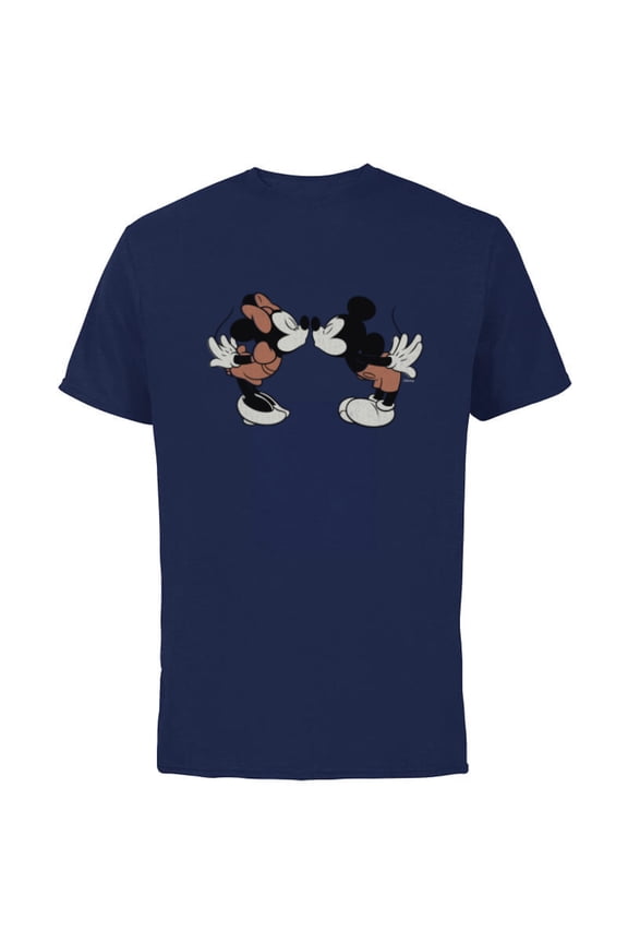 Mickey & Minnie Mouse Sweet Smooch Valentines Day - Short Sleeve Cotton T-Shirt for Adults - Customized-Navy