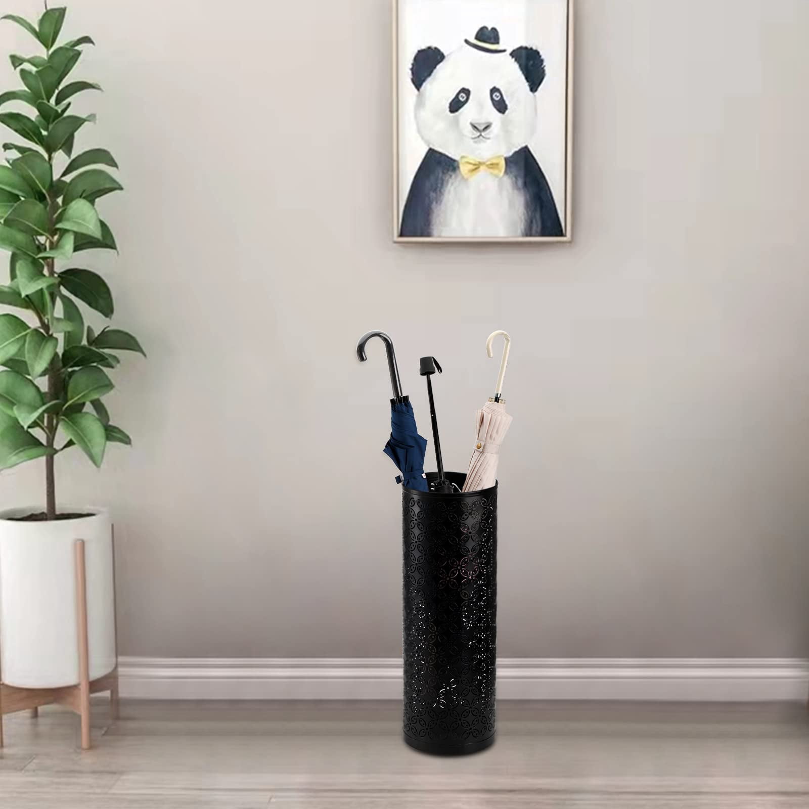 Metal Round Umbrella Stand Rack  Free Standing Holder Bin Canes Walking Sticks For Entryway Home Office Black