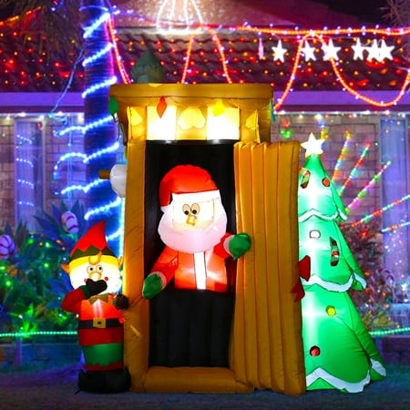 2025 Upgraded 6Ft Christmas Inflatables Yard Decorations, Blow Up Santa'S Outhouse With Elf Christmas Tree, Lighted Christmas Inflatable Holiday Decorations For Xmas Party, Lawn, New Year