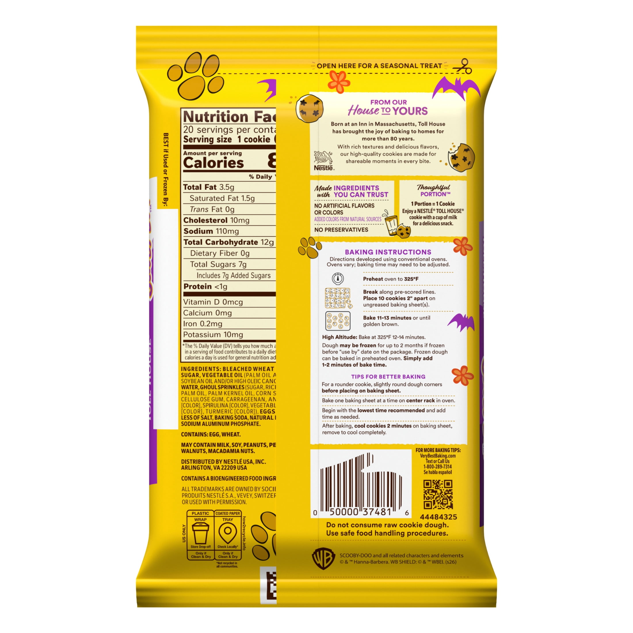 Nestle Toll House Scooby Doo Sugar Cookie Dough, Scooby Snacks, Halloween Cookies, 20 Cookies 14 oz