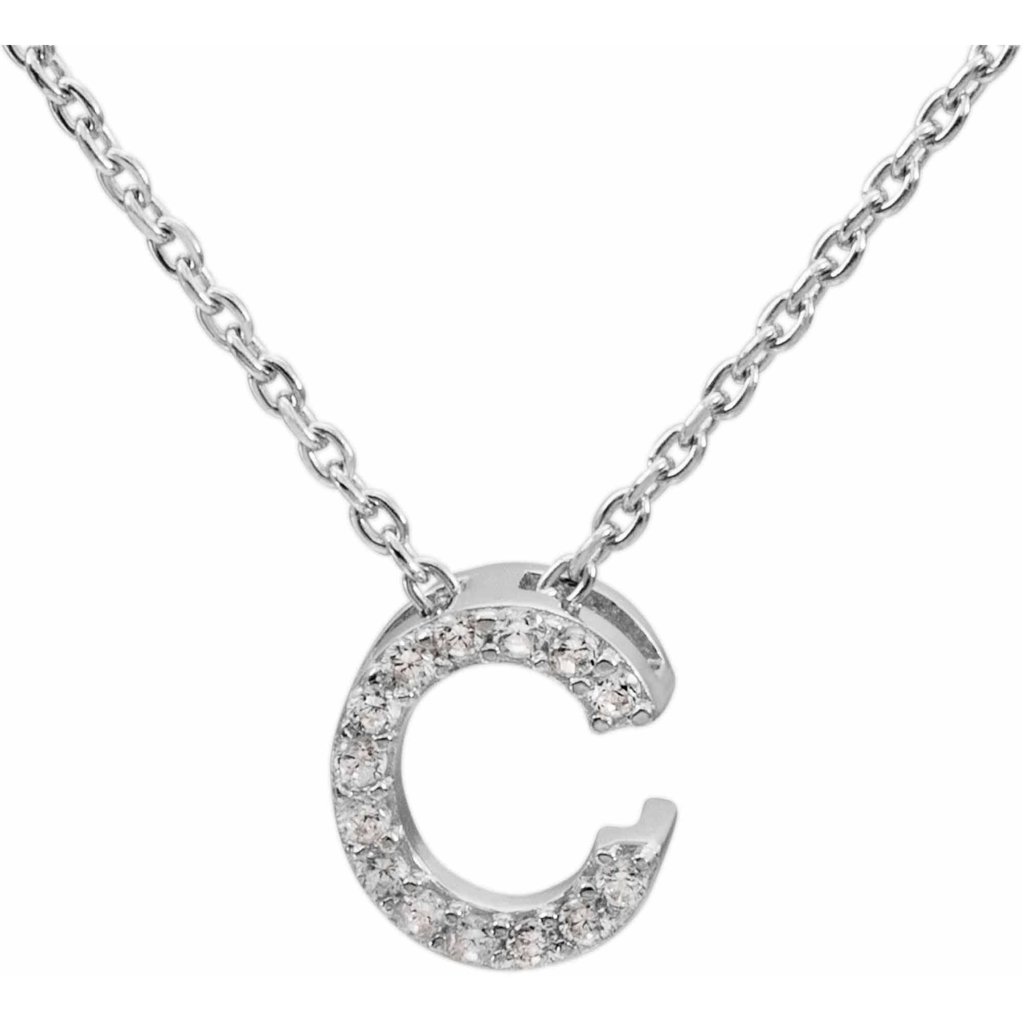 CZ Sterling Silver Block Initial "C" Necklace, 18" Chain