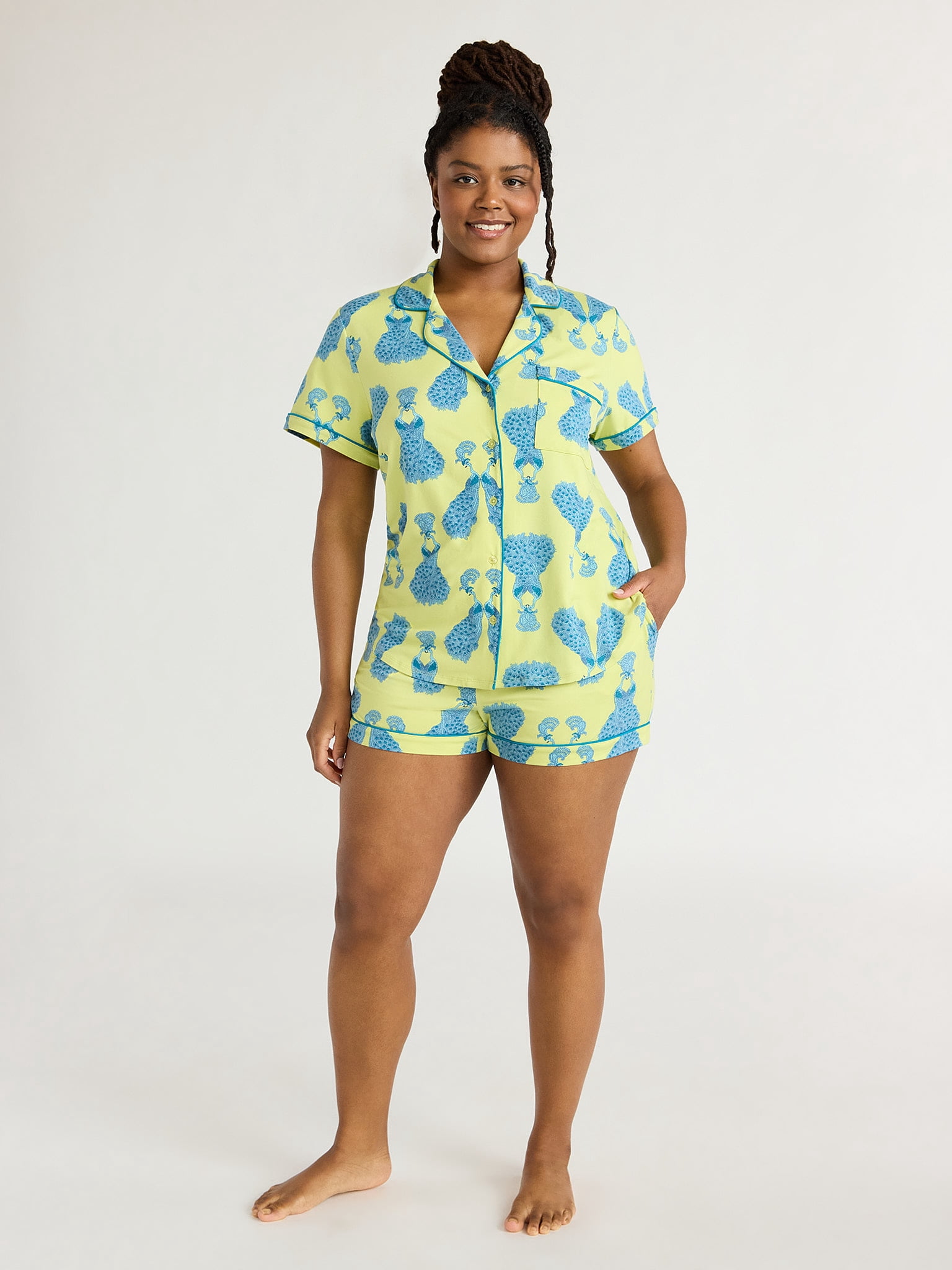 Joyspun Women's Dreamy Soft Collection Notch Collar Top and Shorts