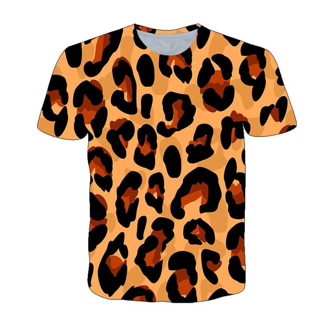 Nouveau T-Shirt Décontracté à Manches Courtes Col Rond Imprimé Léopard 3D pour Hommes