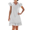 thumbnail image 1 of LOVZFMLL Summer Dresses for Women 2025 V Neck Cap Sleeve Ruffle Hem Smock Short Dress Casual Loose Solid Beach Sundress White S, 1 of 7