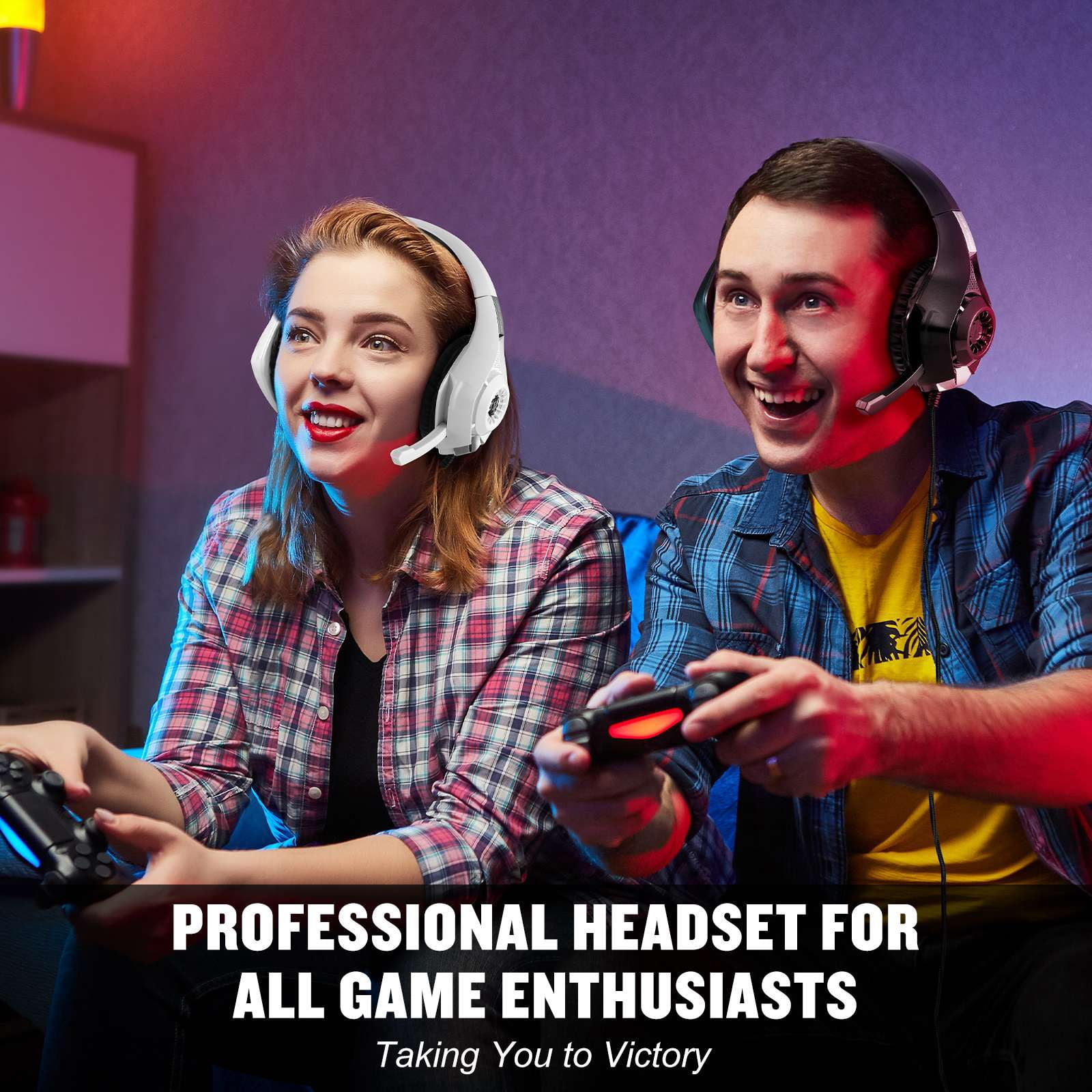 Gaming Headsets Wired for PS5 PS4 Switch Xbox One PC with 3.5MM,RGB Light,Noise Canceling Mic,Surround Sound,Over Ear Muffs Gaming Headphones,White