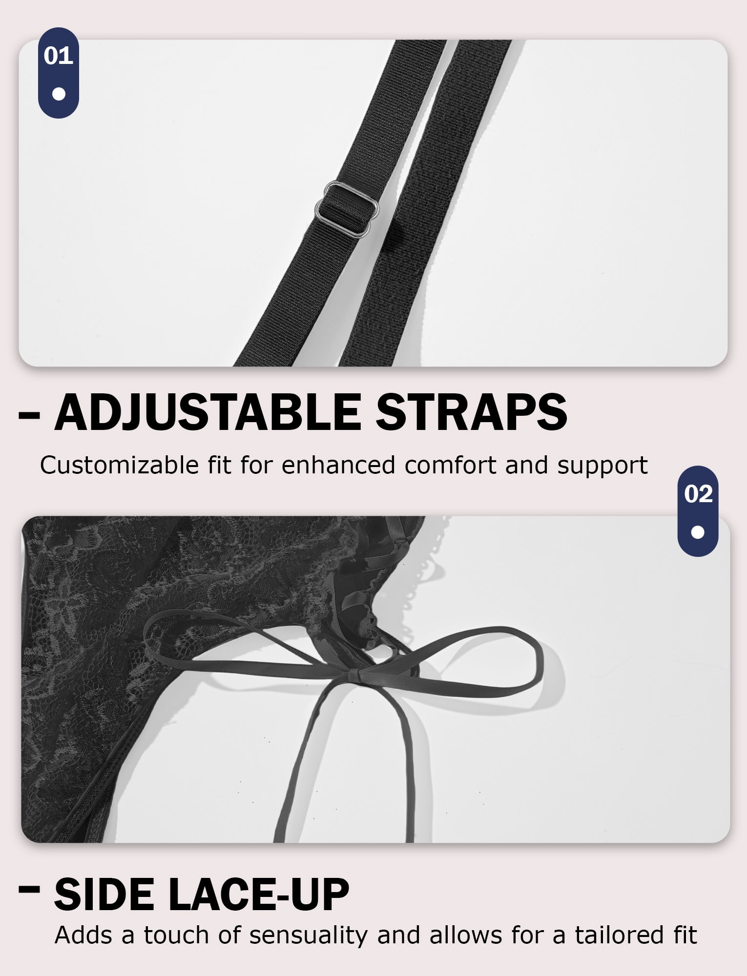 Ausing Lingerie for Women Valentine's Day Gifts Teddy Bodysuit Lace Babydoll with Stocking One-Piece See Through Strappy Sexy Boudoir Outfit Black L