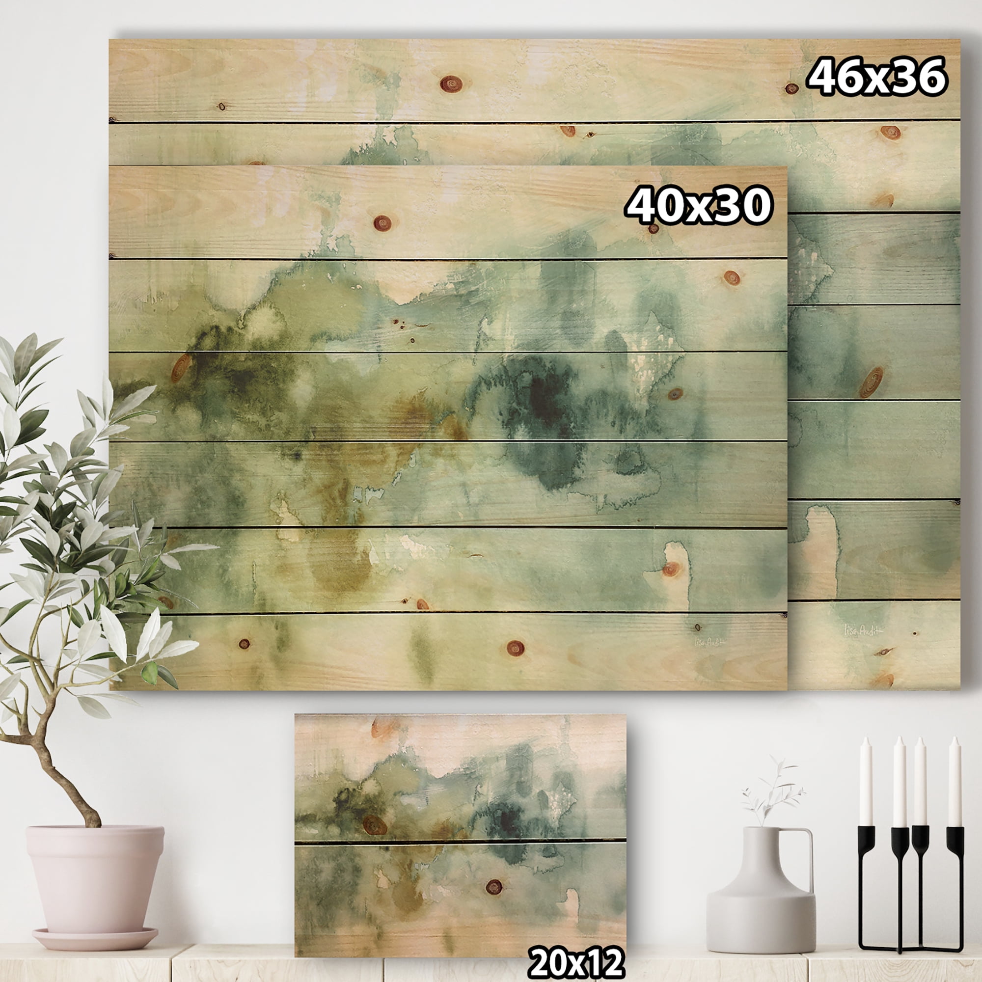 Designart 'Watercolor Abstract Green House' Modern & Contemporary Print on Natural Pine Wood