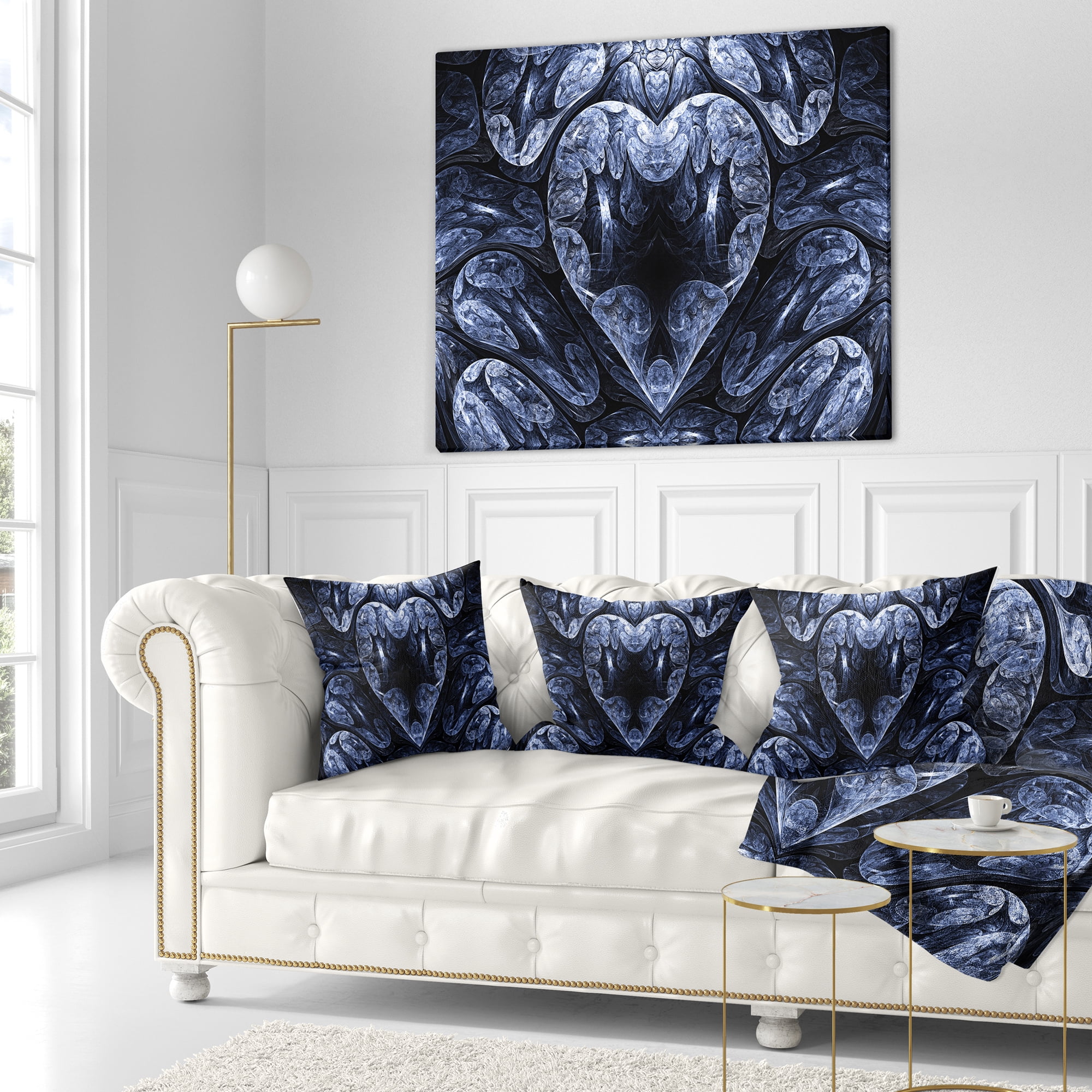 Designart Cold Mystical Fractal Heart - Abstract Throw Pillow - 16x16