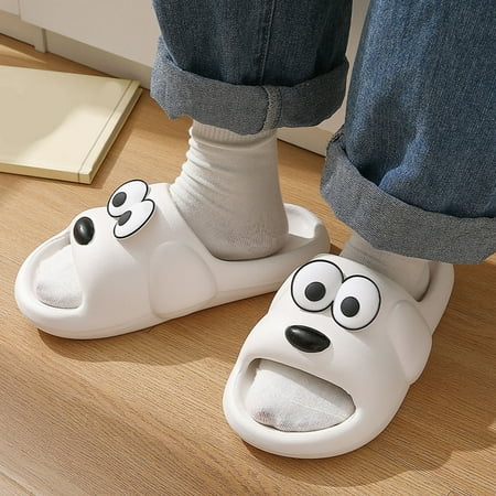 

ZTTD Women Slippers Cartoon Dog Cute Funny Flat Soft Sole Comfortable Non Slip Slippers White