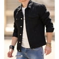 thumbnail image 6 of WREESH Fashion Winter Jacket Men'S Lapel Solid Color Multi-Pocket Wear Hole Button Denim Outwear Trend Long Sleeve Jacket Coat Black, 6 of 9