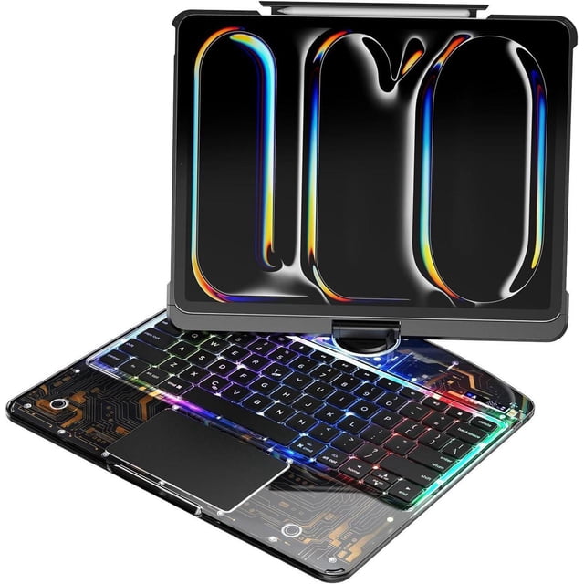 Clavier Tactile Sans Fil pour iPad (A16) 11e Génération 11 Pouces 2025, iPad 10e Génération 10.9 Pouces 2022 avec Dos Rigide Transparent & Trackpad & Rétroéclairage & Support Rotatif à 360° & Porte-Crayon