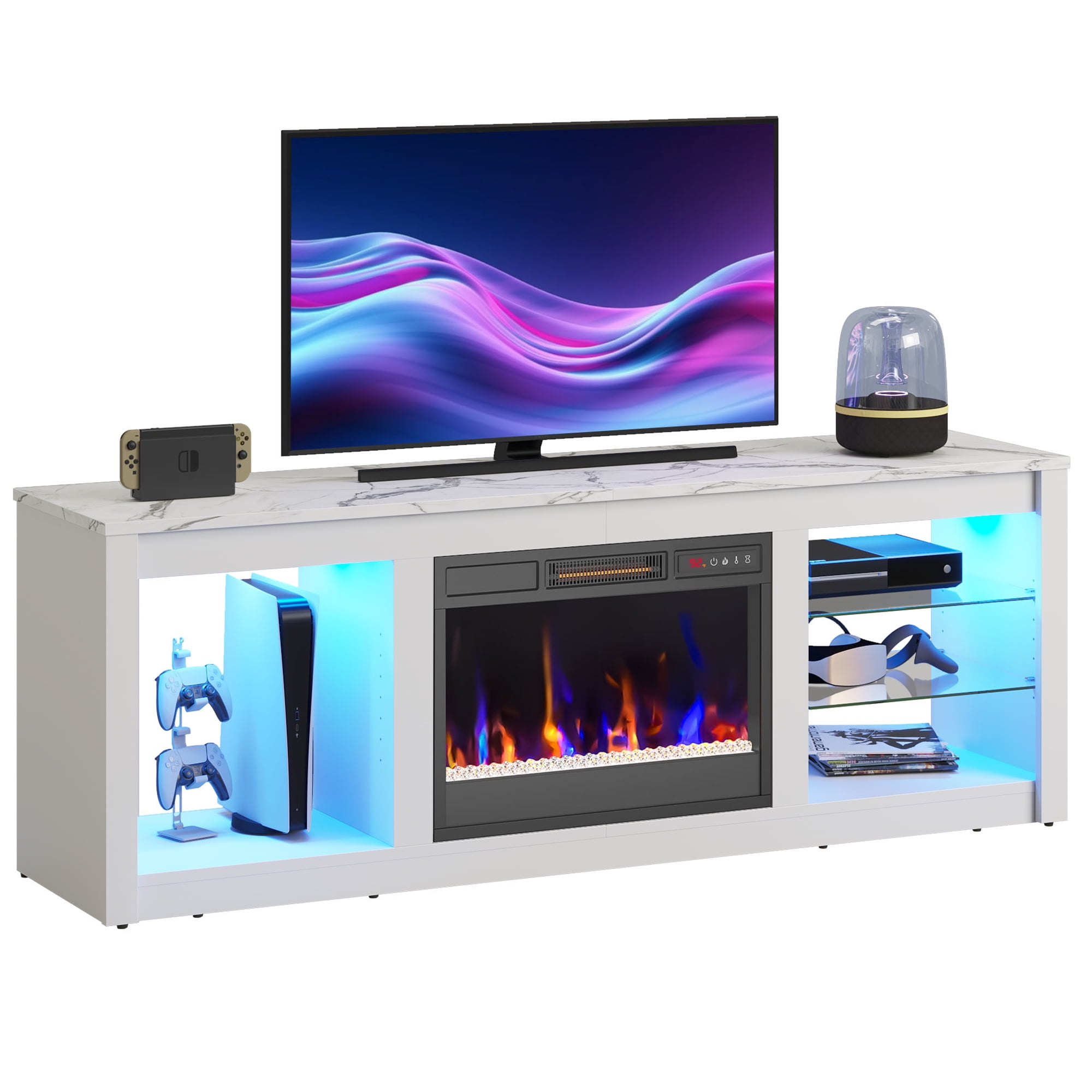 Bestier Modern Electric 7 Color LED Fireplace TV Stand for TVs up to 70