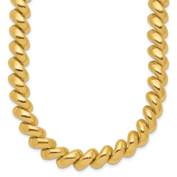 14K Yellow Gold Link San Marco Chain Necklace Polished 17 inch 10 mm