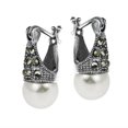 thumbnail image 2 of Vintage Flair Marcasite and Created Pearl .925 Silver 8mm Earrings, 2 of 5