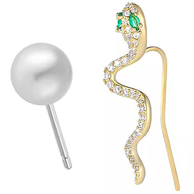 Pendientes asimétricos Timcorr Pendiente de Serpiente con Ojos de esmeralda y perlas Accesorio de Joyería de Inspiración Vintage