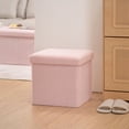 thumbnail image 4 of Lusimo Boucle Small ottoman with storage for living room, 15" Folding storage bench Foot Rest, End of Bed Bench for Bedroom Entryway, Faux Shearling Fabric Cube Seat Pink, 4 of 10