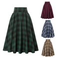 thumbnail image 3 of Women Check Plaid Long Skirt Vintage Ladies Loose Dress High Waist A-line Skirt, 3 of 8