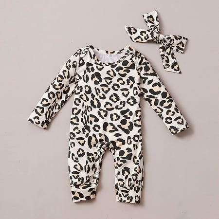 

DAETIROS Comfortable Daily Soft Funny Hairband Newborn Baby Girls Boys One-piece Print Rompers Brown